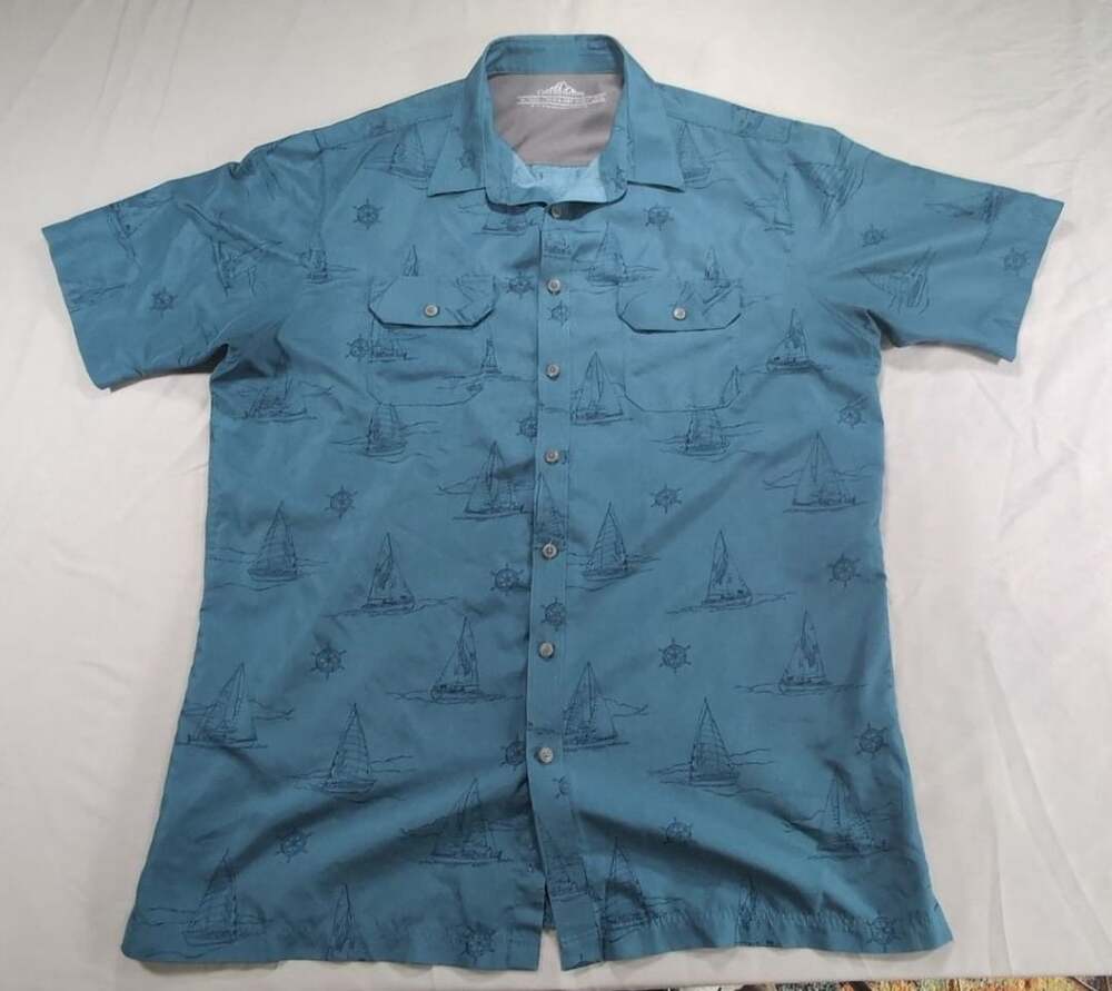 Croft & Barrow Men's Blue Short Sleeve Sailboat Vented XL Tall